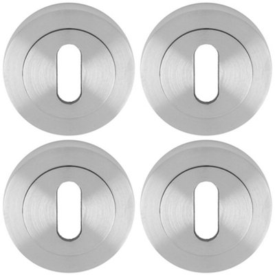 Loops 4 PackScrewless Round Euro Profile EscutcheonSatin Chrome 50mm Key Door Plate from B&Q