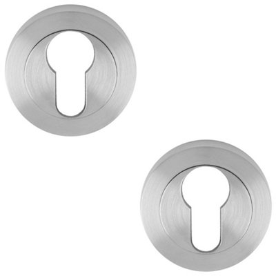 Loops 2 PackScrewless Round Standard Profile EscutcheonSatin Chrome 50mm Key Door Plate from B&Q