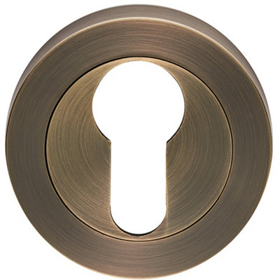 Loops Screwless Round Euro Profile EscutcheonAntique Brass 52mm Door Key Plate from B&Q