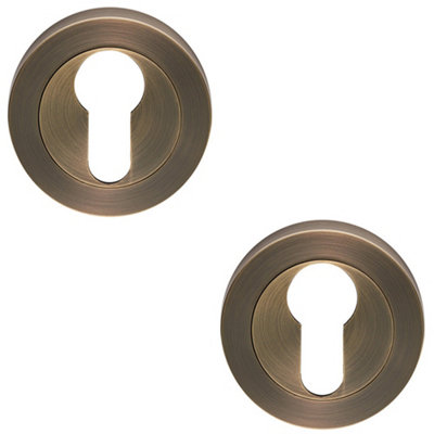 Loops 2 PackScrewless Round Euro Profile EscutcheonAntique Brass 52mm Door Key Plate from B&Q