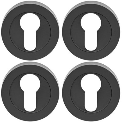 Loops 4 Pack Screwless Round Euro Profile EscutcheonMatt Black 52mm Door Key Plate from B&Q