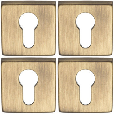 Loops 4 Pack Screwless Round Euro Profile EscutcheonAntique Brass 50mm Door Key Plate from B&Q