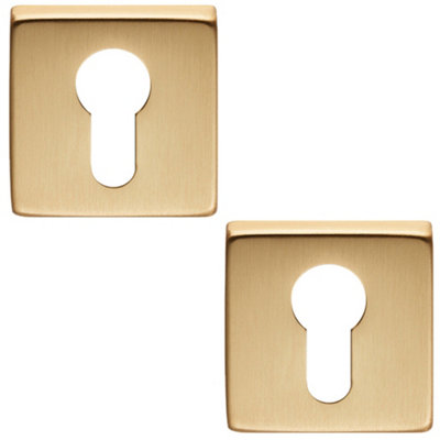 Loops 2 Pack Screwless Round Euro Profile EscutcheonSatin Brass 50mm Door Key Plate from B&Q