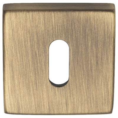 Loops Screwless Square Standard Profile EscutcheonAntique Brass 50mm Lock Key Plate from B&Q