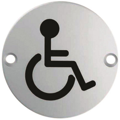 Loops Bathroom Door Disabled Symbol Sign 64mm Fixing Centres 76mm Dia Satin Steel from B&Q
