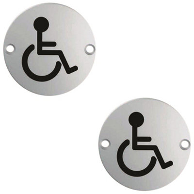 Loops 2 PackBathroom Door Disabled Symbol Sign 64mm Fixing Centres 76mm Dia Satin Steel from B&Q