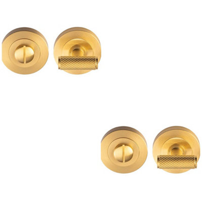 B&Q -  2 PackKnurled T Bar Thumbturn & Release LockSatin BrassBathroom Door Wc