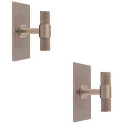 Loops 2 PackKnurled T Bar Cabinet Door Knob & Matching BackplateSatin Nickel 76 X 40mm from B&Q