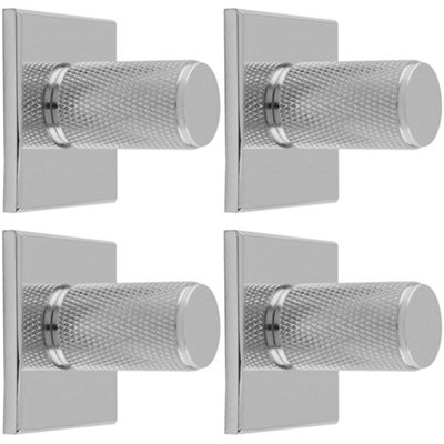 Loops 4 PackKnurled Cylinder Cabinet Door Knob & Matching Backplate Polished Chrome 40X40mm from B&Q