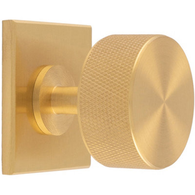 Loops Knurled Radio Cabinet Door Knob & Matching BackplateSatin Brass 40 X 40mm from B&Q