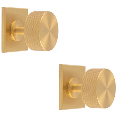 Loops 2 PackKnurled Radio Cabinet Door Knob & Matching BackplateSatin Brass 40 X 40mm from B&Q