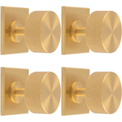 Loops 4 PackKnurled Radio Cabinet Door Knob & Matching BackplateSatin Brass 40 X 40mm from B&Q