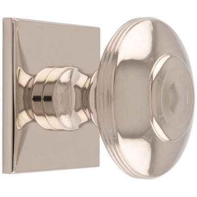 Loops 42mm Round Cabinet Door Knob & 40X40mm Matching Backplate Polished Nickel Handle from B&Q