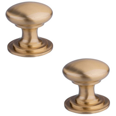 B&Q -  2 PackVictorian Tiered Door Knob38mm Satin Brass Cabinet Pull Handle Round Rose