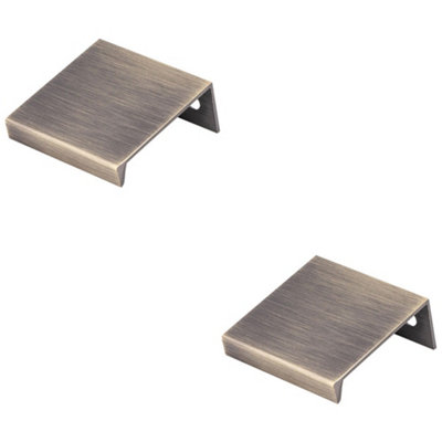 B&Q -  2 PackSquare Edge Finger Pull HandleAntique Brass 40mmSlim Cupboard Drawer