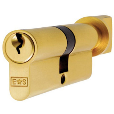 Loops 80mm Euro Cylinder Lock & Thumb Turn 5 Pin Polished Brass Fire Rated Door Barrel from B&Q