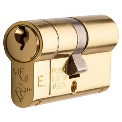 Loops 45 / 50mm Euro Double Offset Cylinder Lock 6 Pin Polished Brass Fire Door Barrel from B&Q