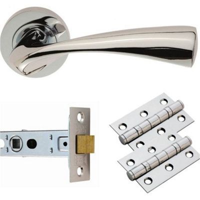 Loops Door Handle & Latch PackChrome Curved Flaired Lever Screwless Round Rose Kit from B&Q