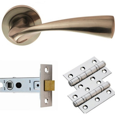 Loops Door Handle & Latch PackSatin Nickel Curved Flaired Screwless Round Rose Kit from B&Q