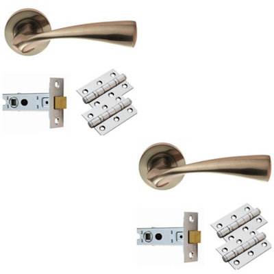 Loops 2 PackDoor Handle & Latch Pack Set- Satin Nickel Curved Flaired Screwless Round Rose Kit from B&Q