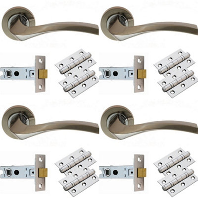 Loops 4 PackDoor Handle & Latch Pack Set- Chrome Curved Square Lever Screwless Round Rose Kit from B&Q