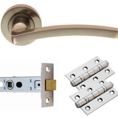 Loops Door Handle & Latch PackSatin Nickel Slim Curved Screwless Round Rose Kit from B&Q