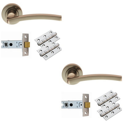 Loops 2 PackDoor Handle & Latch Pack Set- Satin Nickel Slim Curved Screwless Round Rose Kit from B&Q