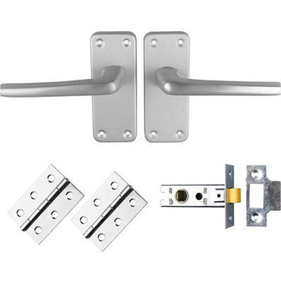 Loops Commercial Straight Door Handle & Latch PackSatin Aluminium Lever Backplate from B&Q