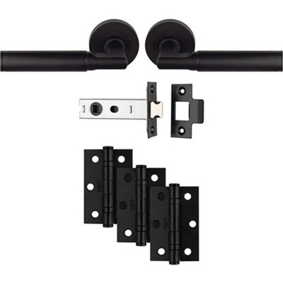 Loops Premium Door Handle & Latch PackMatt Black Straight Lever Round Rose from B&Q