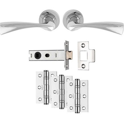 Loops Premium Door Handle & Latch PackPolished Chrome Curved Flair Lever Round Rose from B&Q