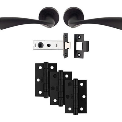 Loops Premium Door Handle & Latch PackMatt Black Curved Flair Lever Round Rose from B&Q