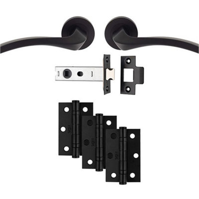 Loops Premium Door Handle & Latch PackMatt Black Curved Square Lever Round Rose from B&Q