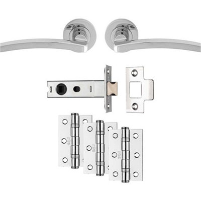 Loops Premium Door Handle & Latch PackPolished Chrome Slim Curved Lever Round Rose from B&Q
