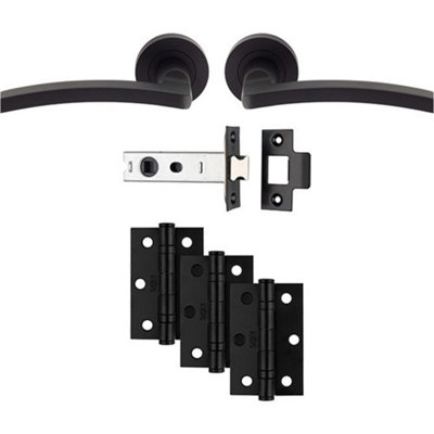 Loops Premium Door Handle & Latch PackMatt Black Slim Curved Lever Round Rose from B&Q