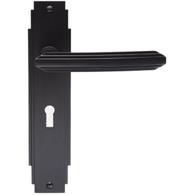 Loops Art Deco Internal Latch Door HandleMatt Black Lever On Backplate Reeded from B&Q