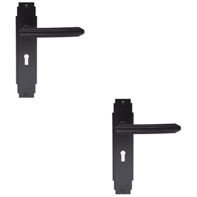 Loops 2 PackArt Deco Internal Latch Door HandleMatt Black Lever On Backplate Reeded from B&Q