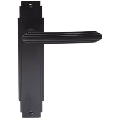 Loops Art Deco Internal Latch & Lock Door Handle Matt Black Lever On Backplate Reeded from B&Q
