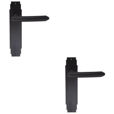 Loops 2 PackArt Deco Internal Latch & Lock Door Handle Matt Black Lever On Backplate Reeded from B&Q