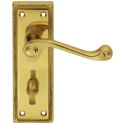 Loops Georgian Scroll Bathroom Latch Door HandlePolished Brass Lever On Backplate