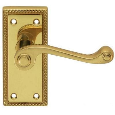 Loops Georgian Scroll Internal Latch Door HandlePolished Brass Lever On Backplate