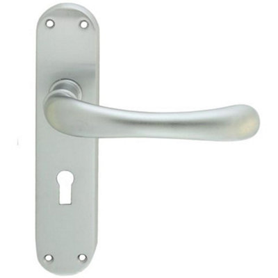 Loops Smooth Rounded Latch & Lock Door HandleSatin Chrome Lever On Backplate from B&Q