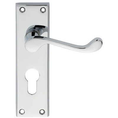 Loops Victorian Scroll Latch & Euro Lock Door Handle Polished Chrome Lever Backplate from B&Q