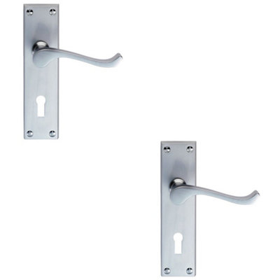 Loops 2 PackVictorian Scroll Bathroom Latch Door HandleSatin Chrome Lever On Backplate from B&Q