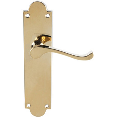 Loops Victorian Internal Latch Door HandlePolished Brass Lever On Shaped Backplate from B&Q