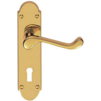 Loops Victorian Latch & Lock Door HandlePolished Brass Lever On Shaped Backplate from B&Q