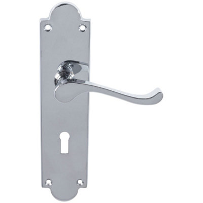 Loops Victorian Latch & Lock Door HandlePolished Chrome Lever On Shaped Backplate from B&Q