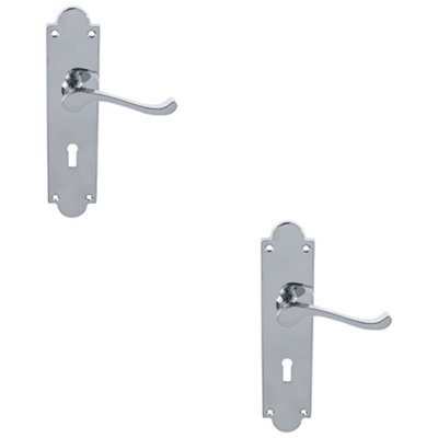 Loops 2 PackVictorian Latch & Lock Door HandlePolished Chrome Lever On Shaped Backplate from B&Q