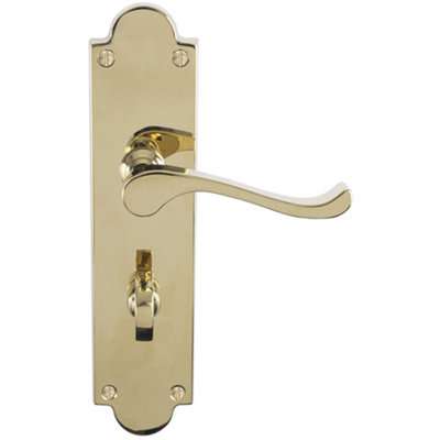 Loops Victorian Bathroom Latch Door HandlePolished Brass Lever On Shaped Backplate from B&Q