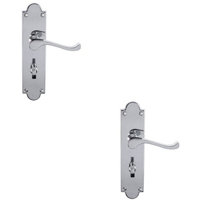 Loops 2 PackVictorian Bathroom Latch Door HandlePolished Chrome Lever On Shaped Backplate from B&Q