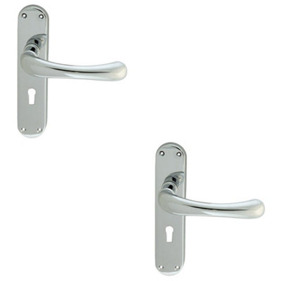 B&Q -  2 PackRounded Smooth Latch & Lock Door HandlePolished Chrome Lever On Backplate